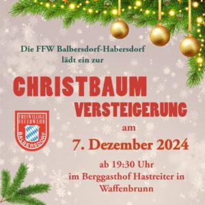 Einladung zur Christbaumversteigerung der FFW Balbersdorf-Habersdorf