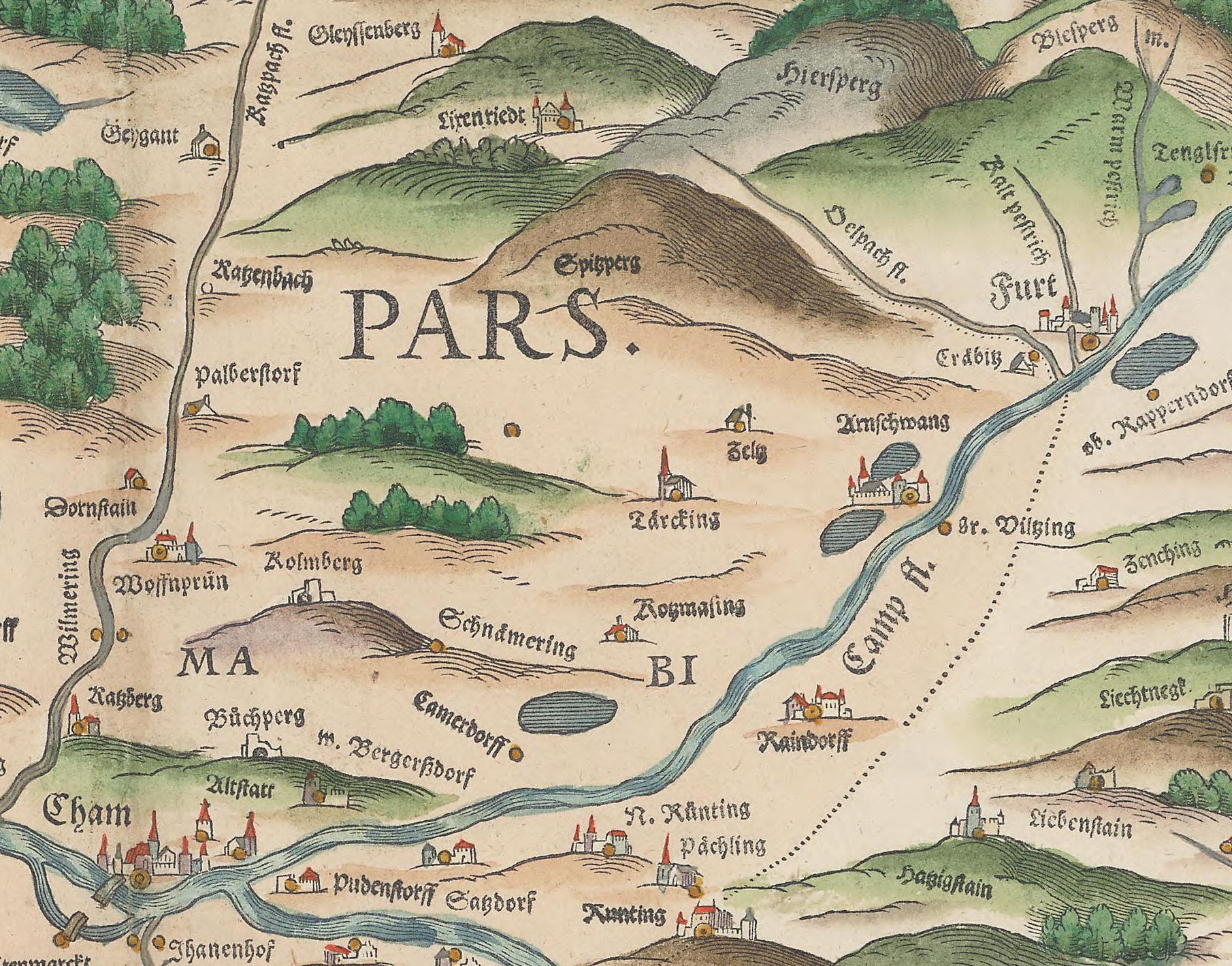 1568: Balbersdorf auf Apians Bairischen Landtafeln