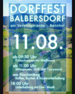 Einladung zum Dorffest 2024 in Balbersdorf