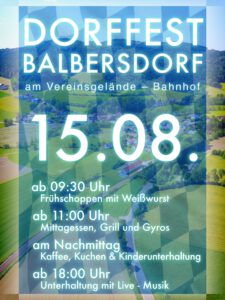 Einladung zum Dorffest 2025 in Balbersdorf