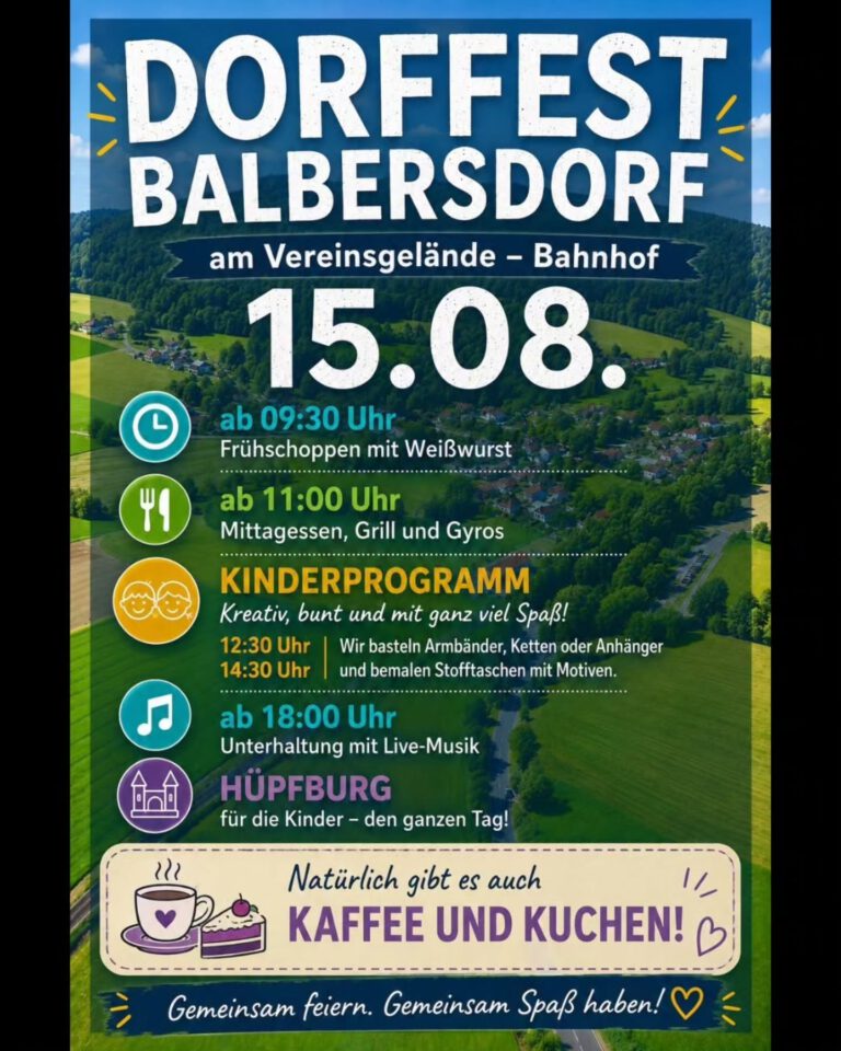 Einladung zum Dorffest 2026 in Balbersdorf