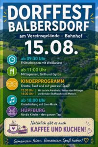 Einladung zum Dorffest 2026 in Balbersdorf