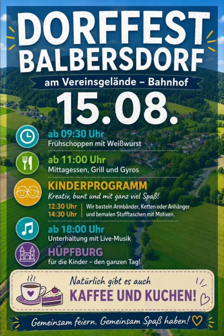 Einladung zum Dorffest 2026 in Balbersdorf