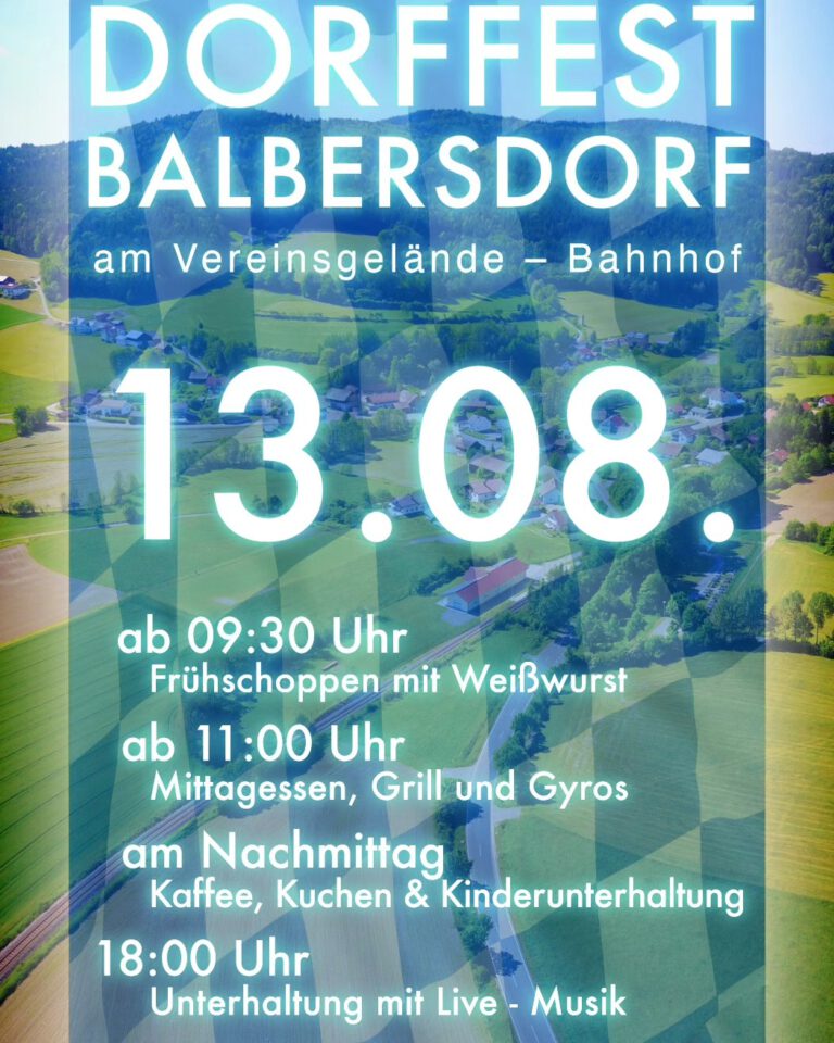 Einladung zum Dorffest in Balbersdorf am Vereinsgelände