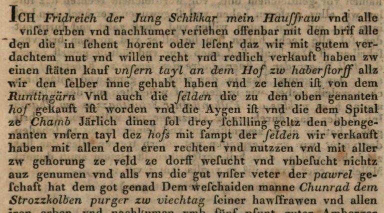 1394: Ein Hof zu Haberstorff wechselt nach Viechtach