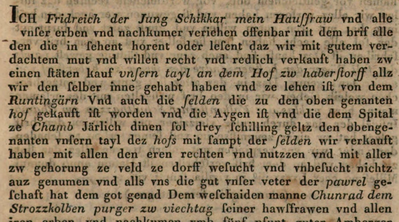 1394: Ein Hof zu Haberstorff wechselt nach Viechtach