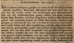 1443: Liebhart Aicharen vermacht seinen Hof dem Sohn im Kloster
