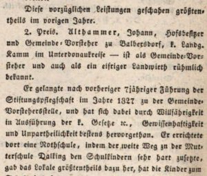 1830: Silberne Medaille für Gemeindevorsteher Johann Althammer