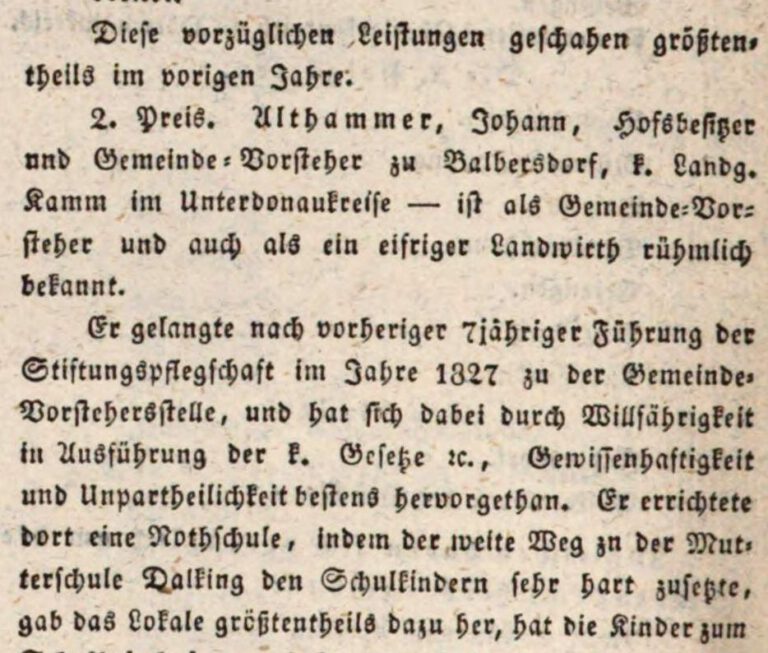 1830: Silberne Medaille für Gemeindevorsteher Johann Althammer