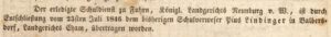 1846: Schulverweser Pius Lindinger geht von Balbersdorf nach Fuhrn