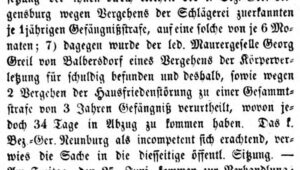 1869: Drei Jahre Gefängnis für den Maurergesellen Georg Greil