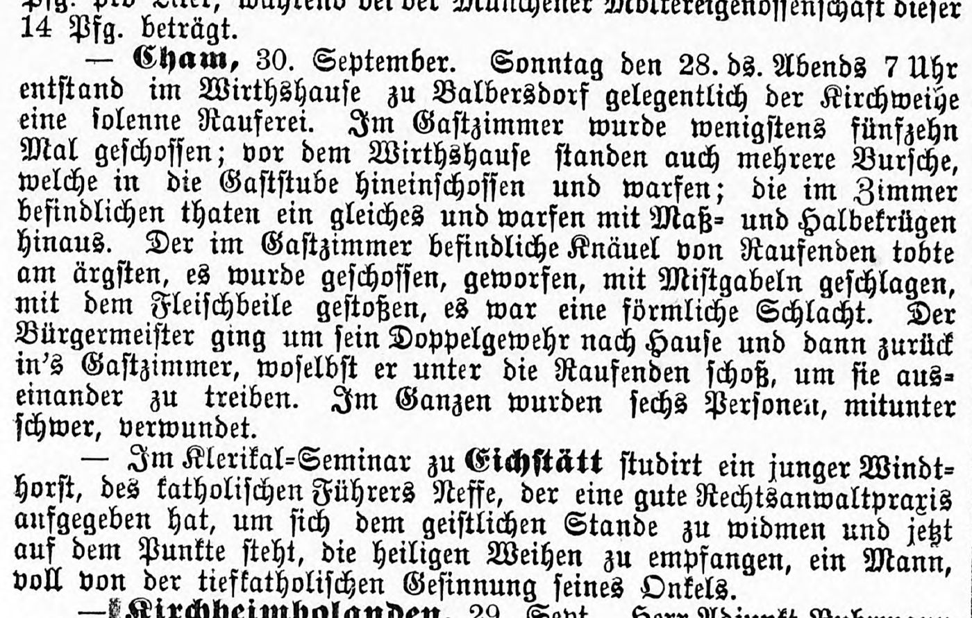 Kirchweih 1884: „Eine förmliche Schlacht“ im Wirtshaus zu Balbersdorf