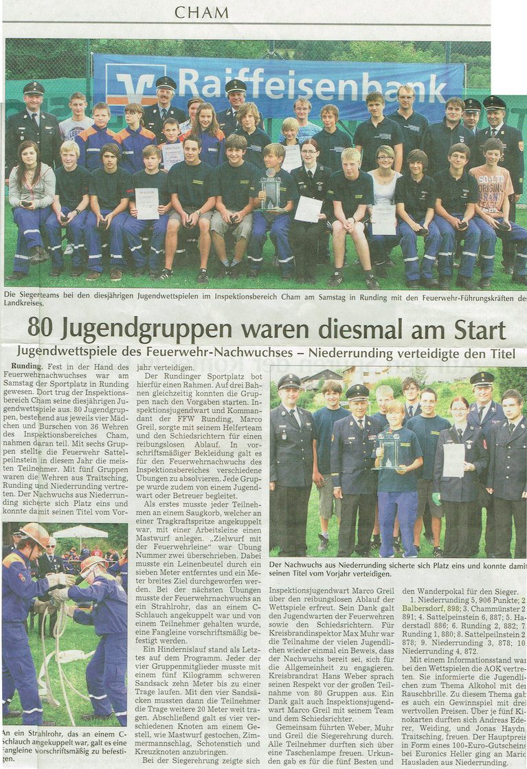Ausschnitt der Chamer Zeitung vom 25.07.2011 – Jugendwettspiele